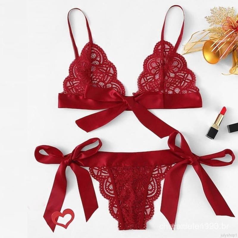 Conjunto De Lingerie Suti De Renda E La O Ex Tico Sexy Shopee