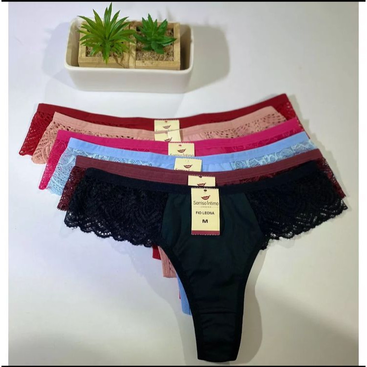 KIT 10 CALCINHAS FIO DENTAL RENDA NA LATERAL ALICE LINGERIE FEMININA