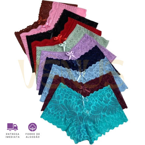 Kit Calcinhas Calesson Shortinho Renda Lingerie Tanga Feminino