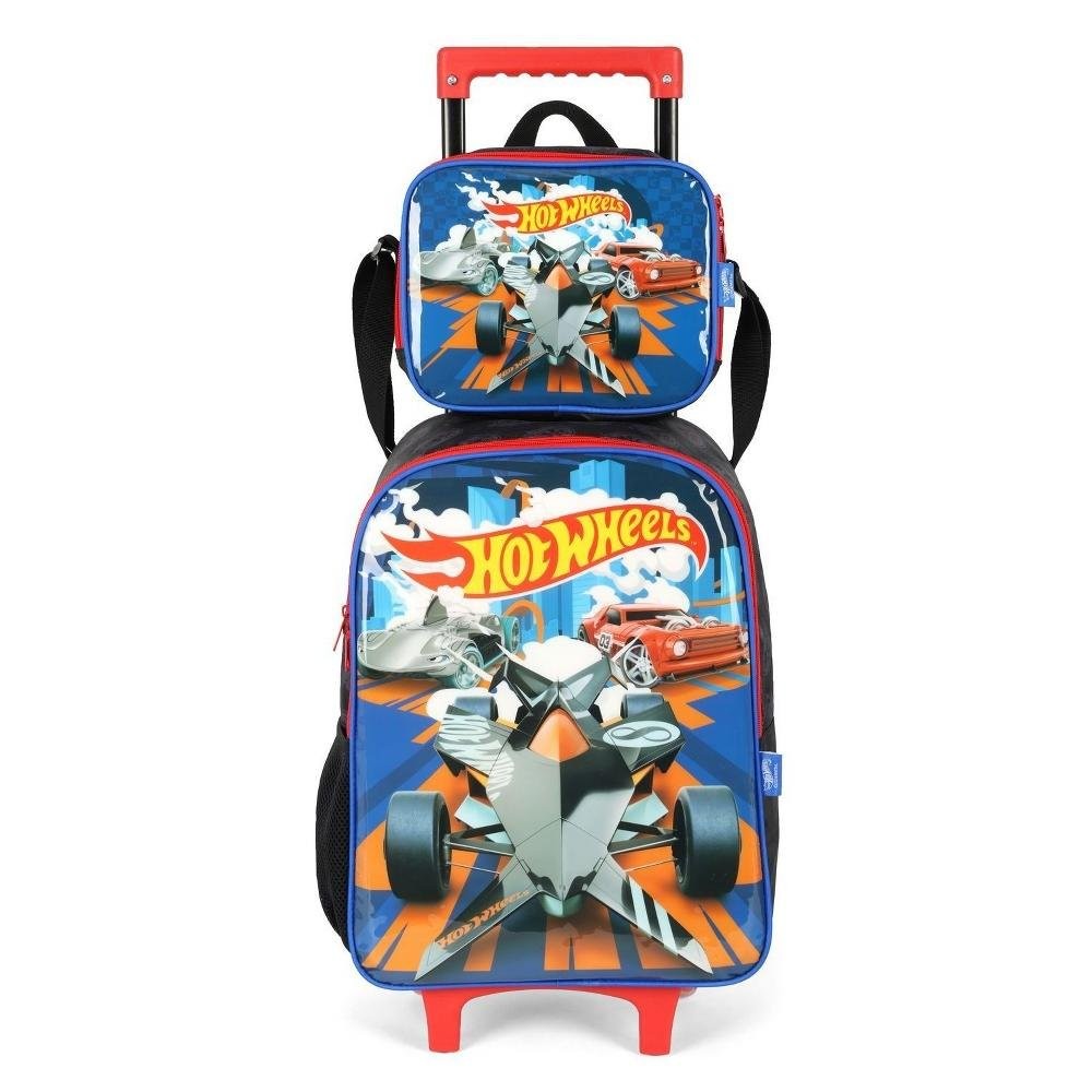 Kit Mochila De Rodinha Hot Wheels Carros Lancheira Luxcel Shopee Brasil