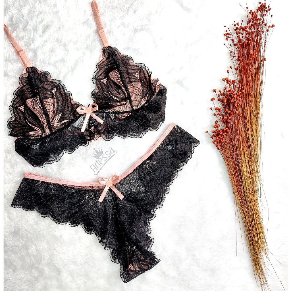 Conjunto Lingerie Aurora Bicolor Renda Fecho CJAB028 Shopee Brasil