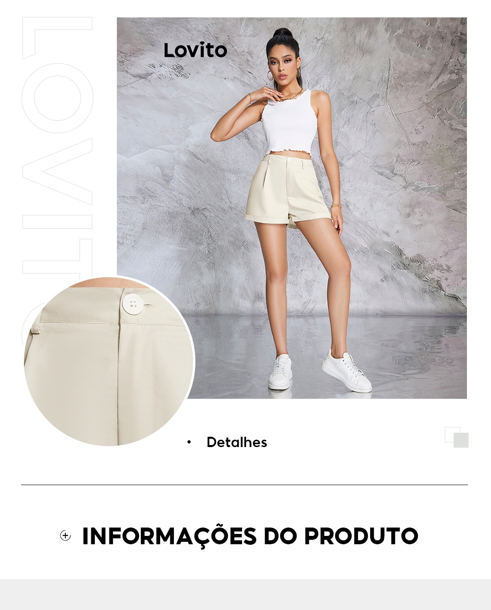 Lovito Shorts B Sicos O E Barra Dobr Vel Para Mulheres Lbe