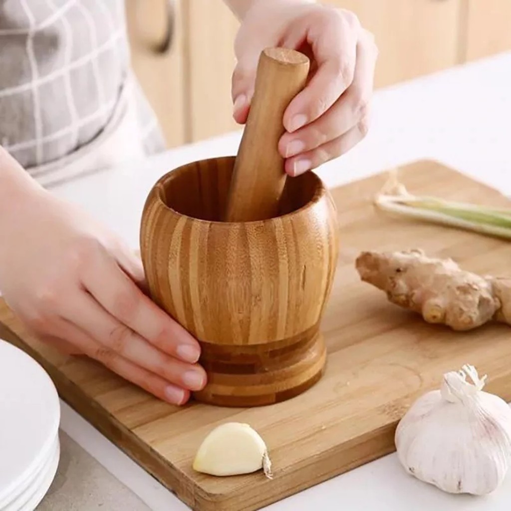 Pil O De Bambu Madeira Socador Refor Ado Para Caipirinha Alhos E