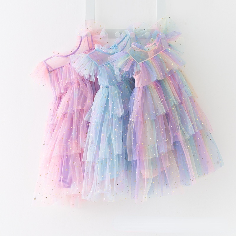 WFRV Baby Girl Tulle Princesa Vestido De Bebê Lantejoulas Arco Íris