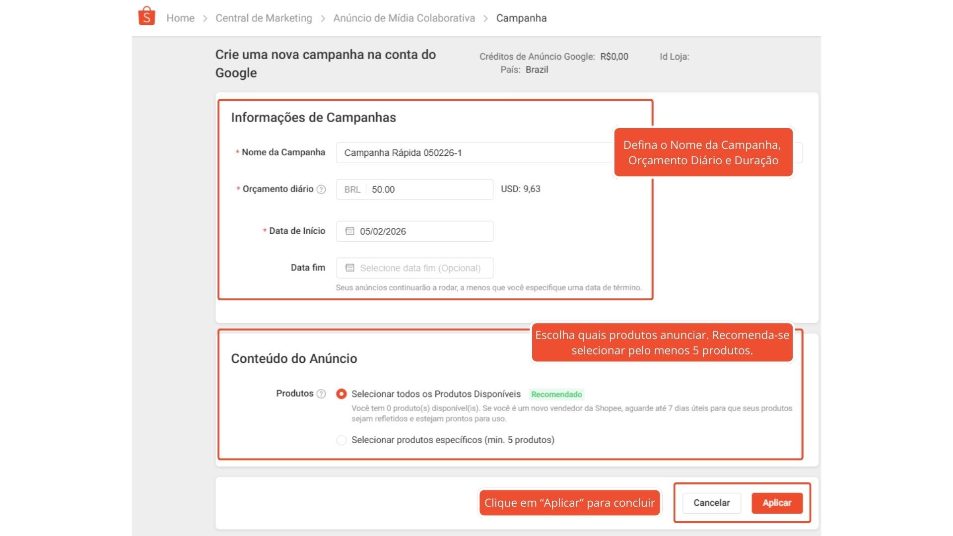 Criando uma campanha no Google Ads