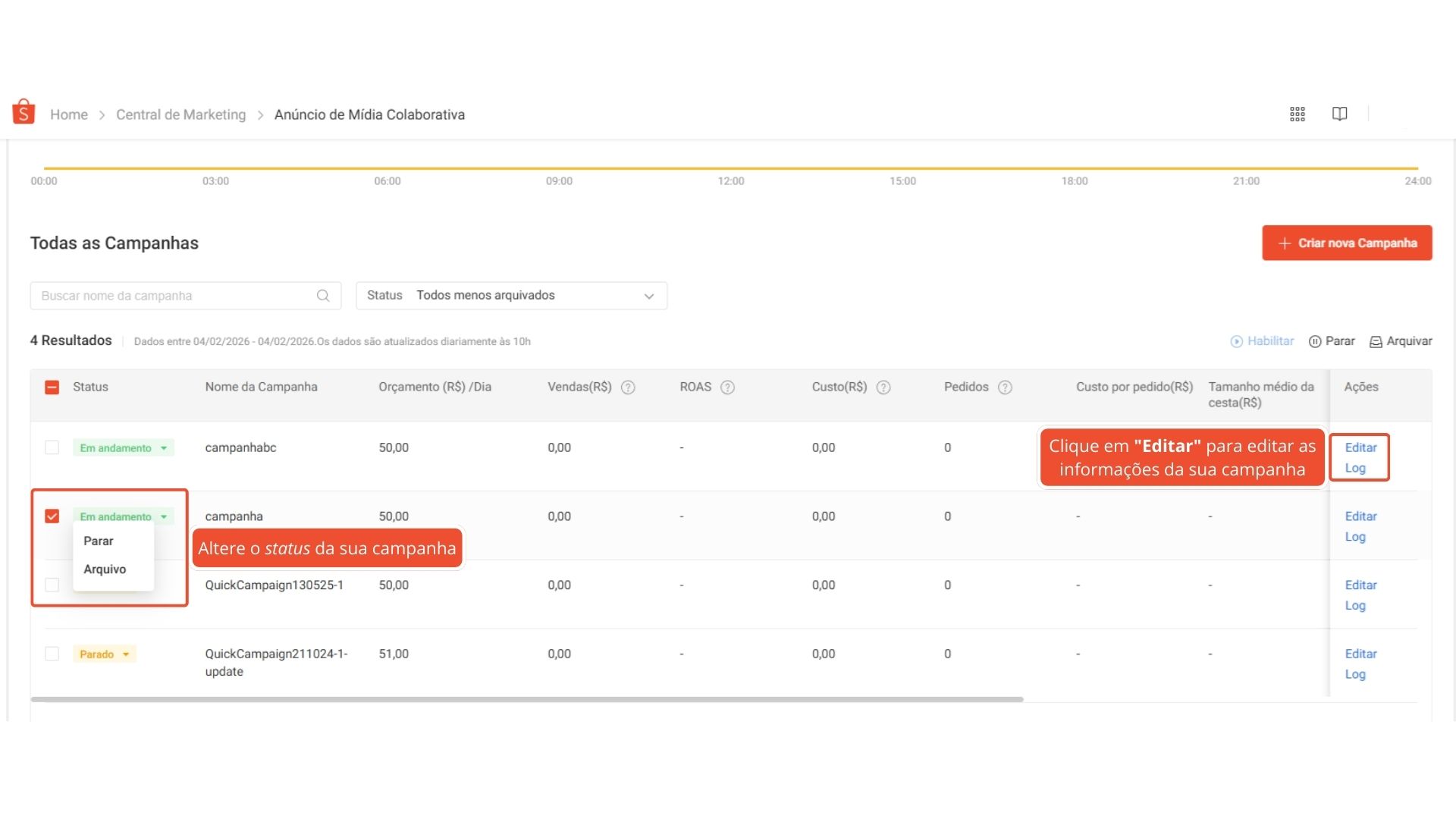 Gerenciando suas campanhas do Google Ads