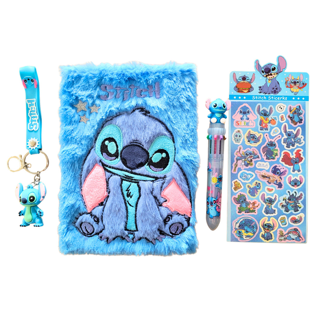 Kit Caderno Pelúcia Stitch Caneta 10 Cores E Chaveiro  Caderno Sketchbook Stitch Caderno do Stitch com Capa de