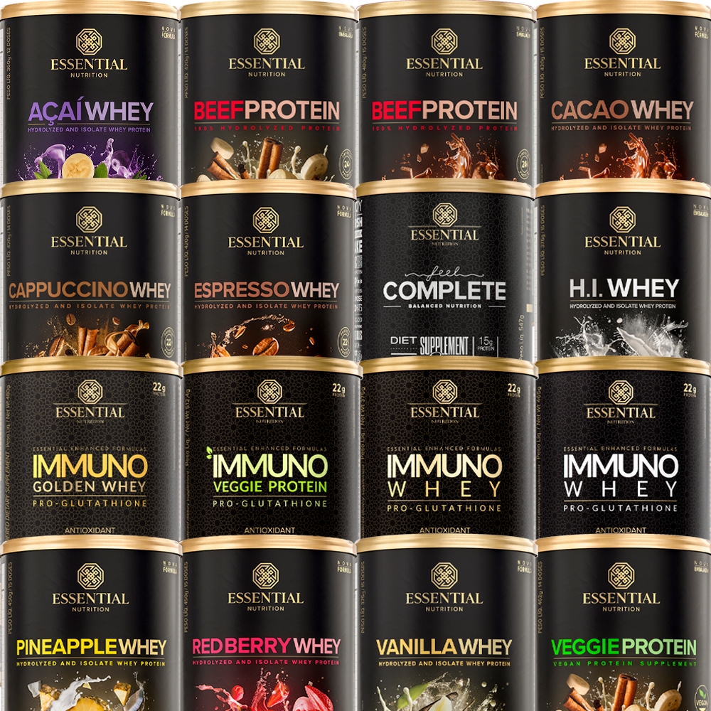 Whey Protein, Veggie Protein, Beef Protein (Todos os Sabores) Essential Nutrition