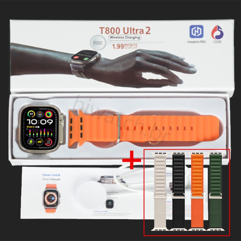 2025 Novo T800 Ultra 2 Series 9 Resposta Ao Gesto Smart Watch Carregador Sem Fio À Prova D'água SmartWatch Esp