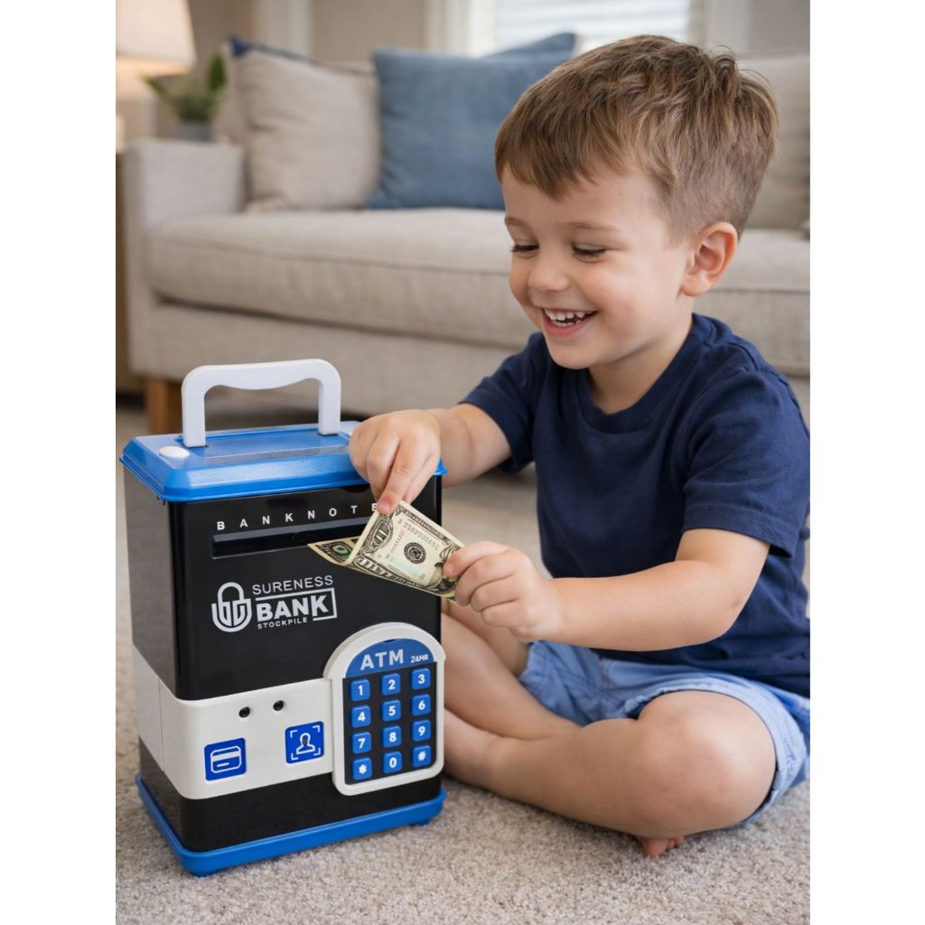 Mini Cofre Eletrônico Com Cartao de Credito Digital Puxa Notas Automático Dinheiro e Moedas Cofre De Caixa