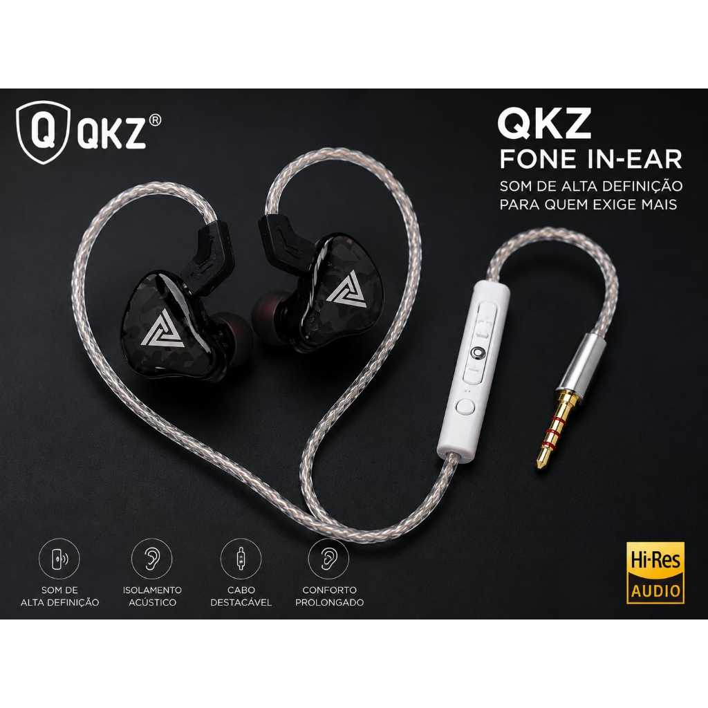 Fone QKZ ,fone in ear, fone game , fone com microfone, fone hi res, fone cabo destacavel , fone grave, fone pr