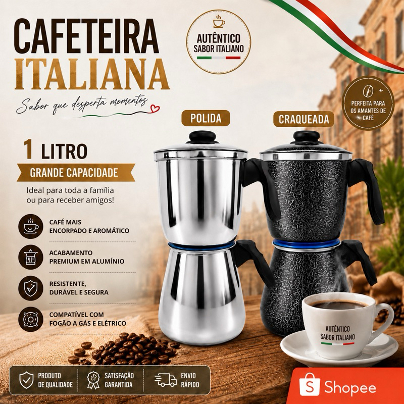 Cafeteira Italiana Alumínio 1 Litro – Prepara Café Rápido e Saboroso cafeteira italiana 1 litro, cafeteira de 
