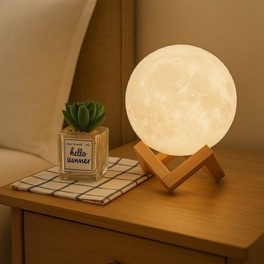 Luminaria Lua Cheia 3D de Mesa com Suporte Led Sem Fio Decoração