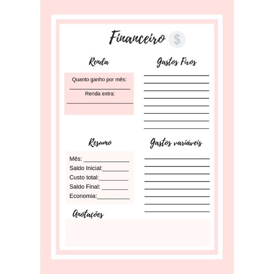 Planner Financeiro - Bloco Planner Financeiro Planner em Bloco Planner Financeiro