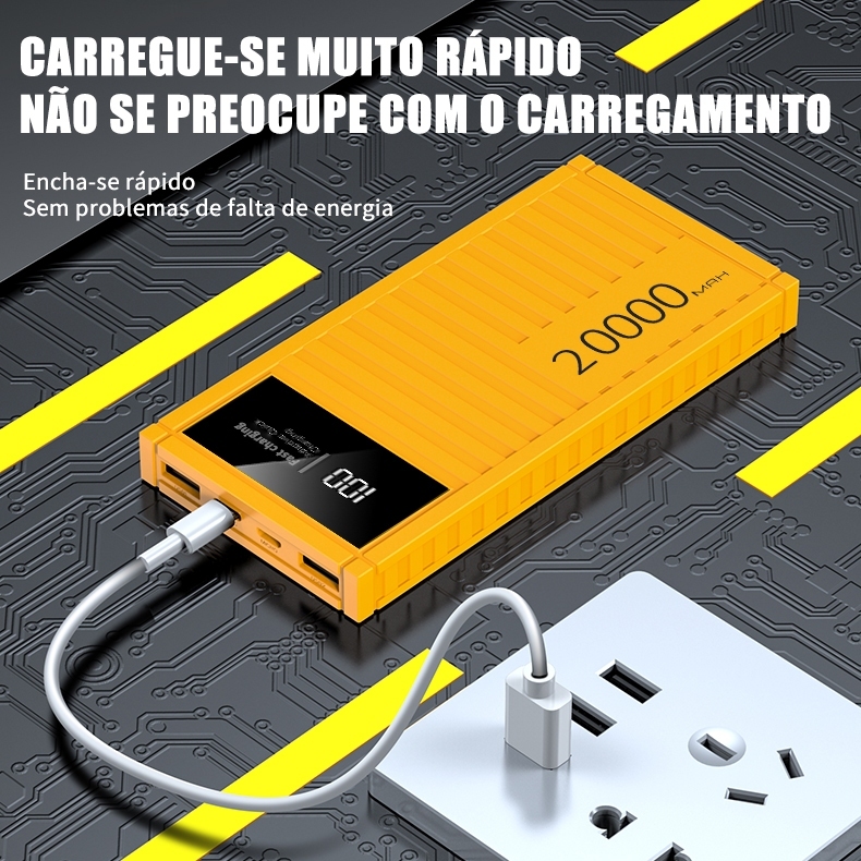Novo Design Recipiente Power Bank 20000mAh Cabo De Carregamento Grande Capacidade Bateria 2.1A Rápido Portátil