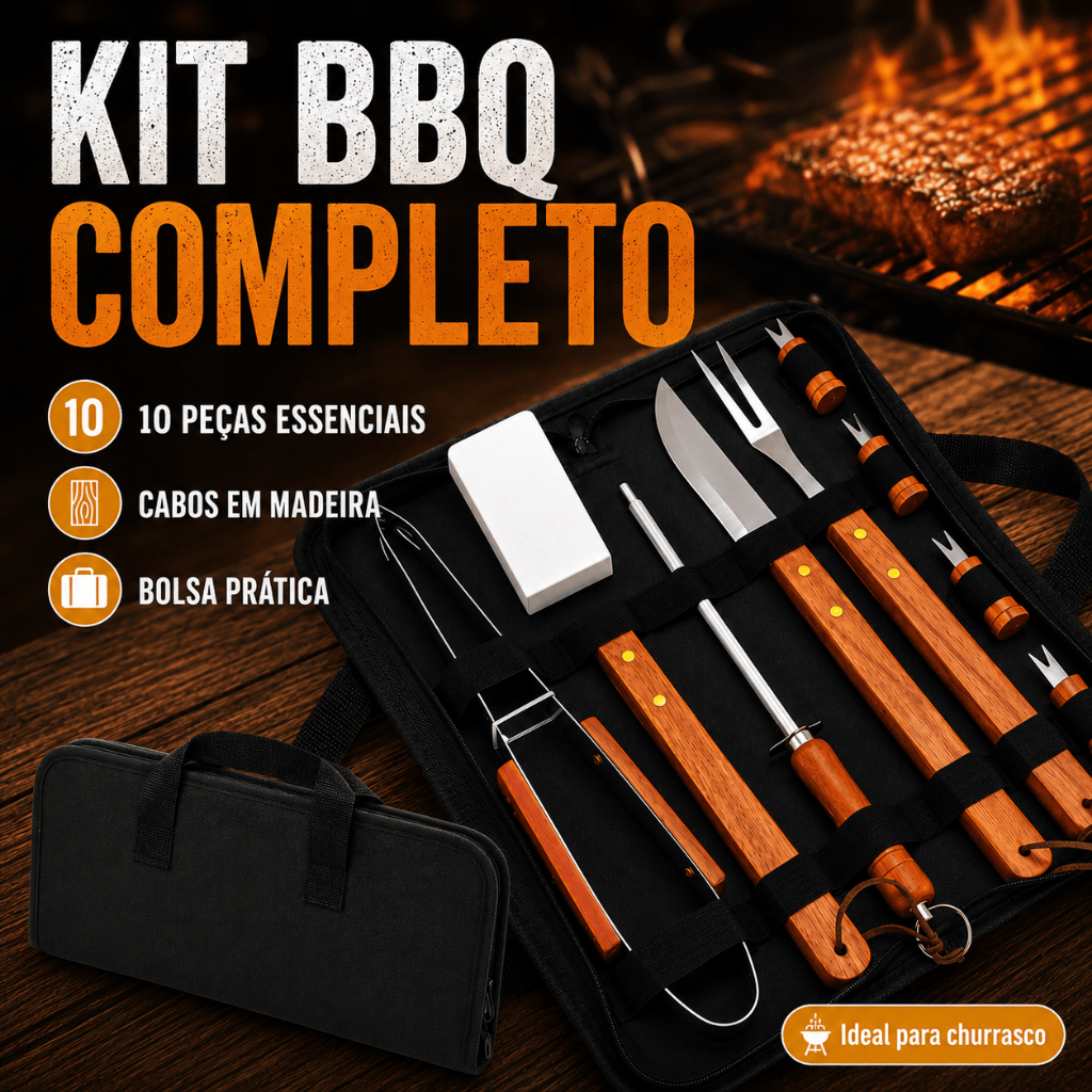 Kit de churrasco conjunto de 10 peças kit de churrasco de aço inoxidável conjunto de 10 peças de aço inoxidáve