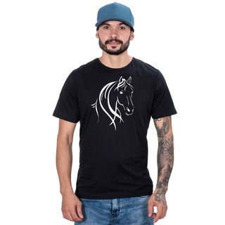 Camiseta Masculina Country Preta Cavalo manga curta