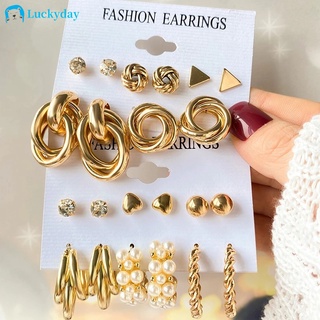 [Value Choice] 12 Conjunto PCS/Vintage Elegante Pérola Brincos Moda Geométrica Borboleta Estrela Brinco Gotas De Ouro Parafuso Prisioneiro Para Acessórios De Presente Feminino