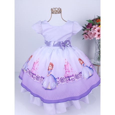 Vestido Infantil Princesa Sofia Temático Luxo Festa Aniversário 1 a 4 Anos