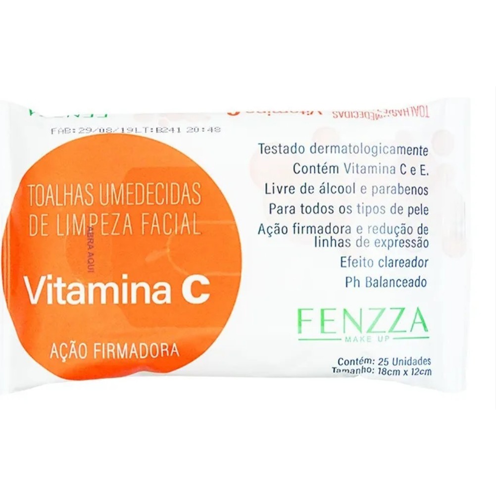 Fenzza Toalhas Umedecidas Limpeza Vitamina C 25 Folhas Make Beleza