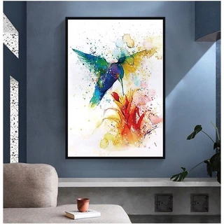 Quadro decorativo 1 peça 40x60 pássaro beija flor colorido abstrato moderno para sala quarto