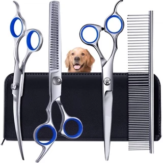 Conjunto de Tesouras Groomin para Pet de estimação de aço inoxidável, Curva para cima e para baixoTesouras de corte de cabelo animal