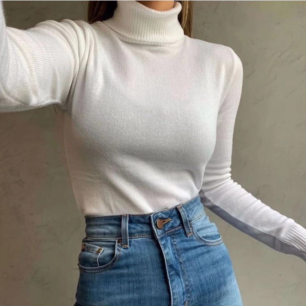 Cacharrel Blusa De Frio Feminina Simples Blusa Gola Alta Feminina