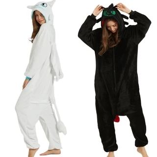 Dragão Branco Preto Onesie Adulto Unissex Fléla Pijama Anime Cosplay Traje Trea Sua Fúria Da Noite Pijamas