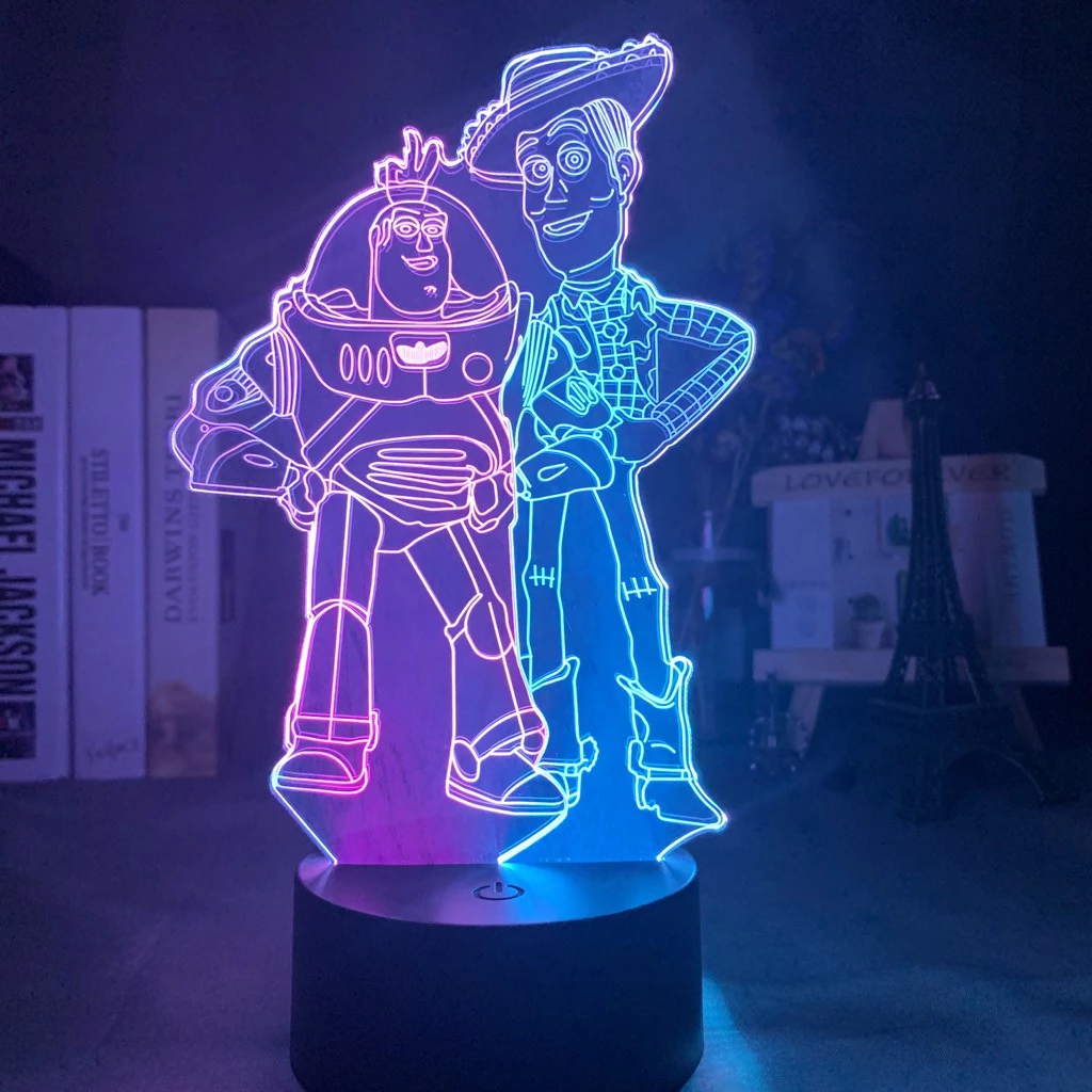 Toy Story 3d Noite Lâmpada Sheriff Woody E Buzz Lightyear Figura Para Decoração Do Quarto Luz Noturna Anime Luz Crianças Presentes