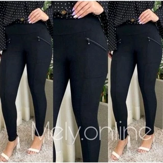 Calça Legging Femenina Montaria Cintura Alta com Bolso e Zíper Dianteiro