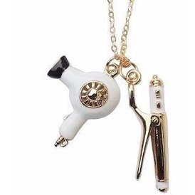 Colar Cabeleireira Com Secador Branco Folheado Ouro 18k