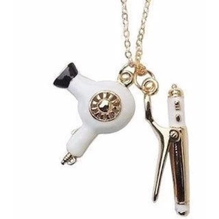 Colar Cabeleireira Com Secador Branco Folheado Ouro 18k