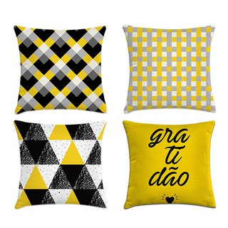 kit 4 capas para almofada geométrica amarelo e preto