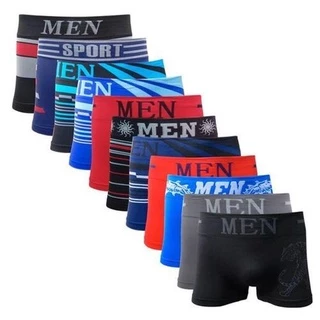 Kit 10 Cuecas Box Boxer Adulto Sem Costura MEN Microfibra Diversas Cores