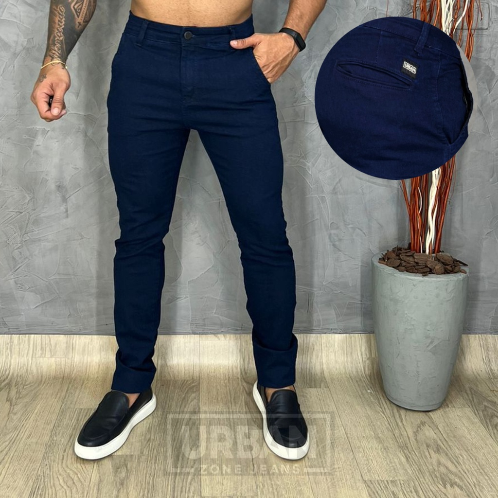 CALÇA JEANS MASCULINA ESPORTE FINO COM BOLSO EMBUTIDO