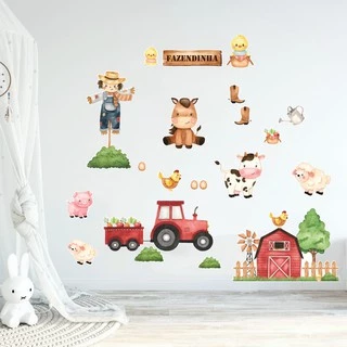 Adesivos de Parede Fazendinha, Celeiro, Trator, animais