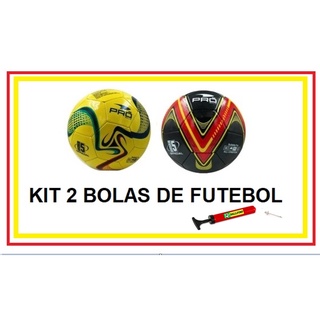 KIT - 2 Bolas De Futebol Campo Tam 5 Oficial Couro Sintético + Bomba De Ar E Bico - Cor Sortida com selo do INMETRO produto testado e aprovado. NÃO É POSSÍVEL ESCOLHER A COR DA BOLA, é encaminhado de forma aleatória. Marca: T11 / PRO.