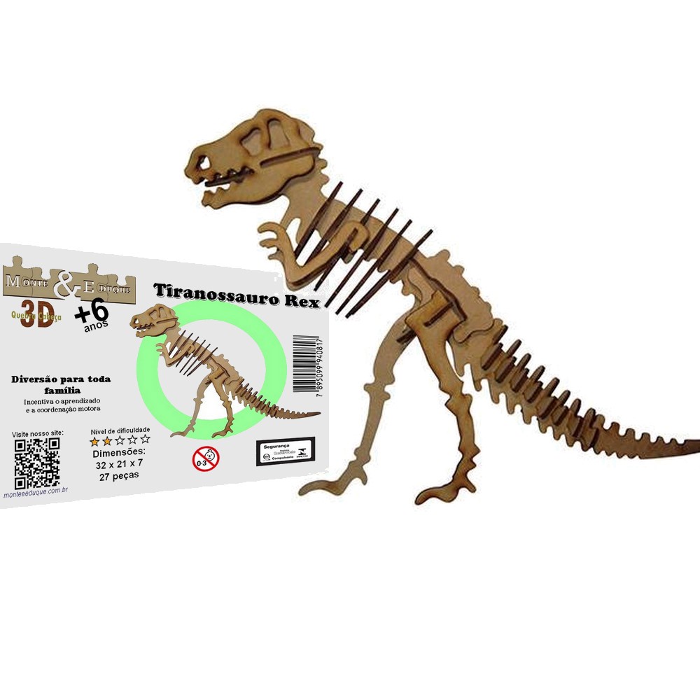 Jogos de Quebra-Cabeça em promoção  Lister - Dinossauro - Triceratops - 3D  - Feito em MDF - 30x10x13 cm - 52 peças - 1un - Brincadeira de Criança -  Zzdiversos