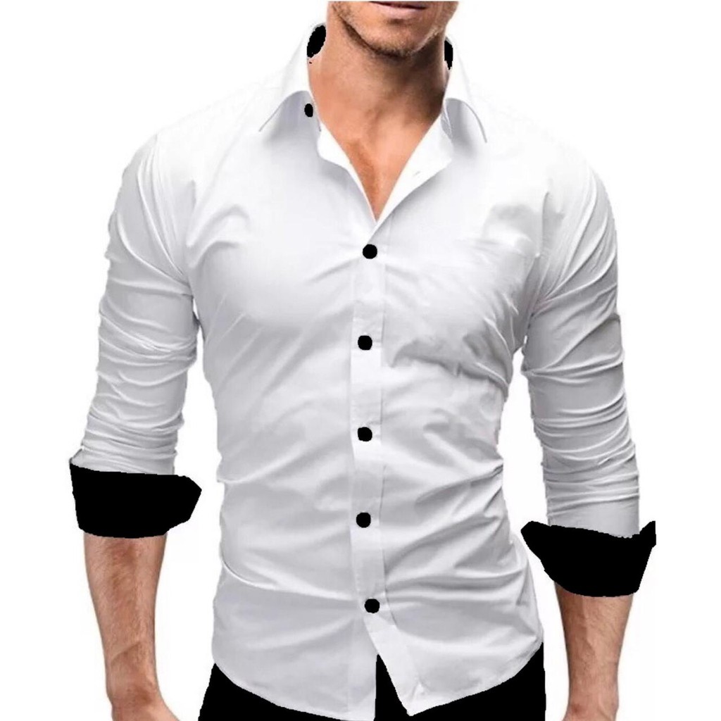 Camisa Masculina Slim Fit Luxo Detalhe Interno gola e punho