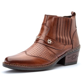 BOTA COUNTRY PIERRÔ MASCULINA CONFORTO LISA COURO LEGÍTIMO COR WHISKY