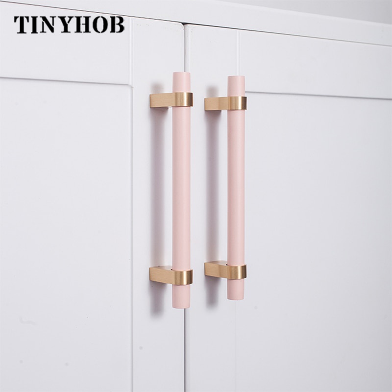 Macaron color/Wood + Brass Armário Puxadores De Móveis Gaveta T Bar Rosa Ferragens Para
