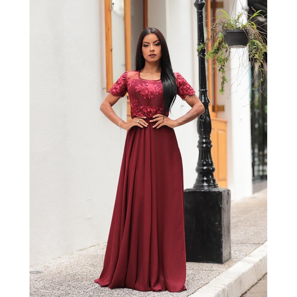 Vestido de fashion renda marsala midi