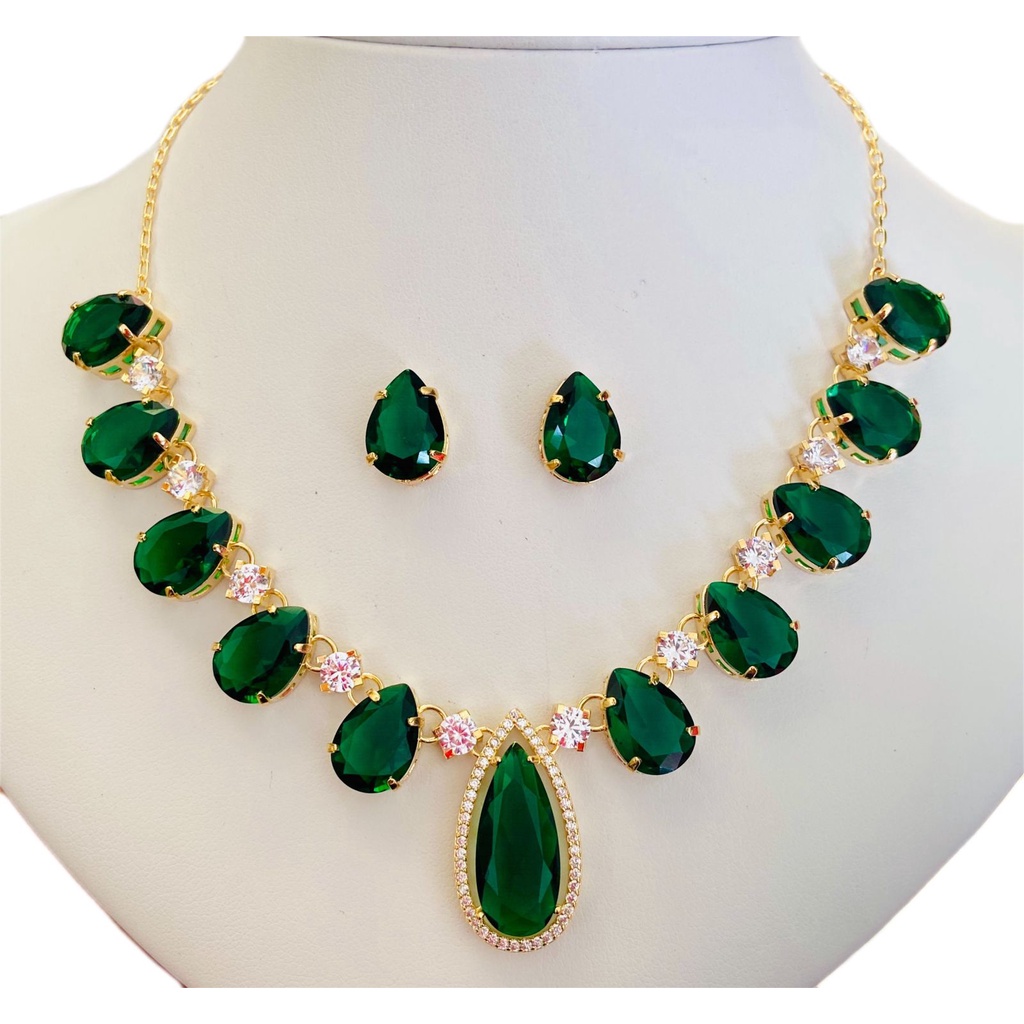 Conjunto colar e brincos para festa/casamento com pedras em zirconias ...