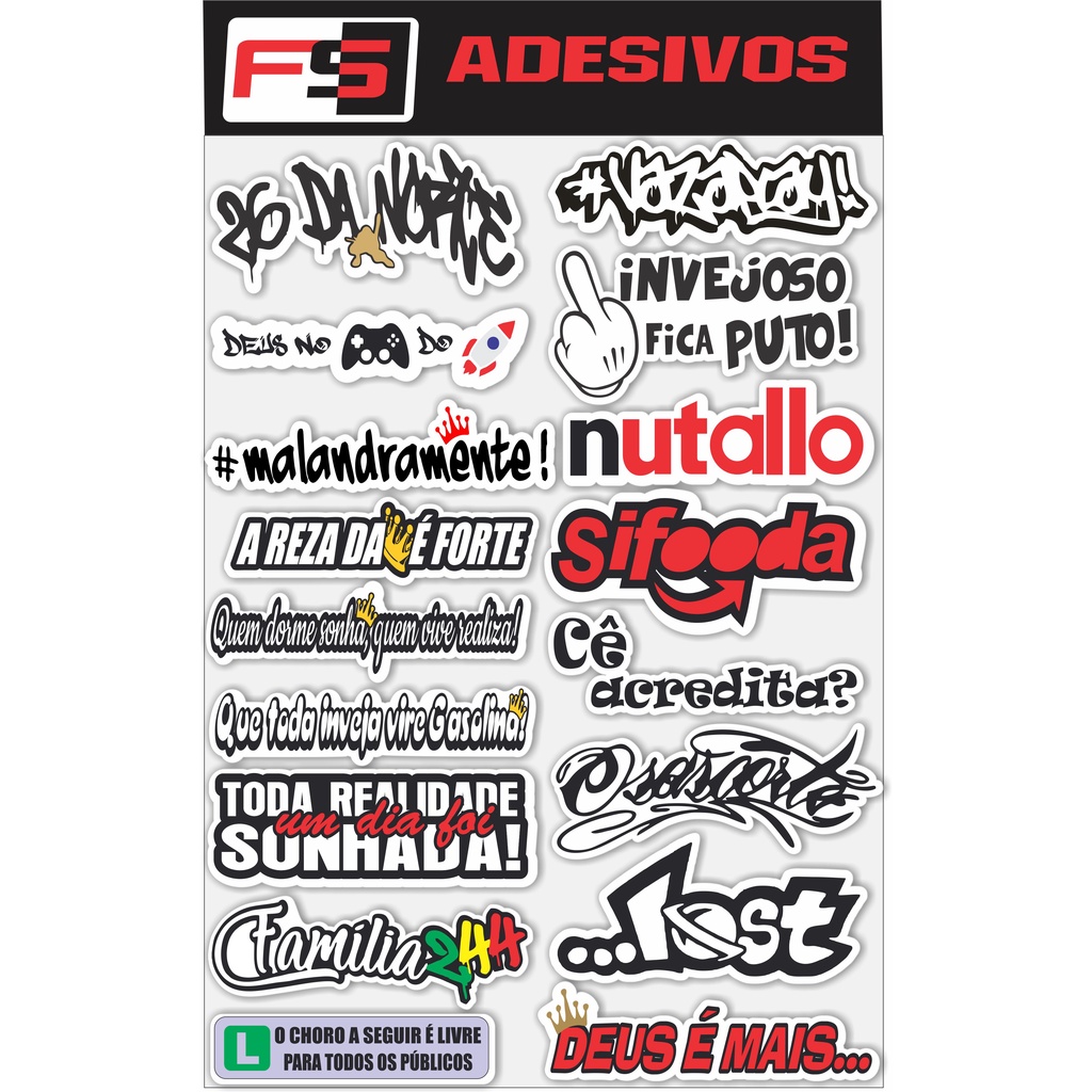 Cartela de Adesivos S12 para carro moto ou bike Sticker Notebook Bicicleta  Coelho Grau 244