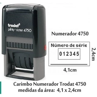 Carimbo Numerador com placa de texto, auto-entintado, modelo 4750, 4,1X2,4 cm marca Trodat