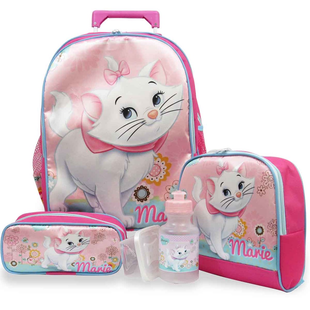 Kit Mochila Escolar Infantil Rodinhas G Gatinha Marie F1