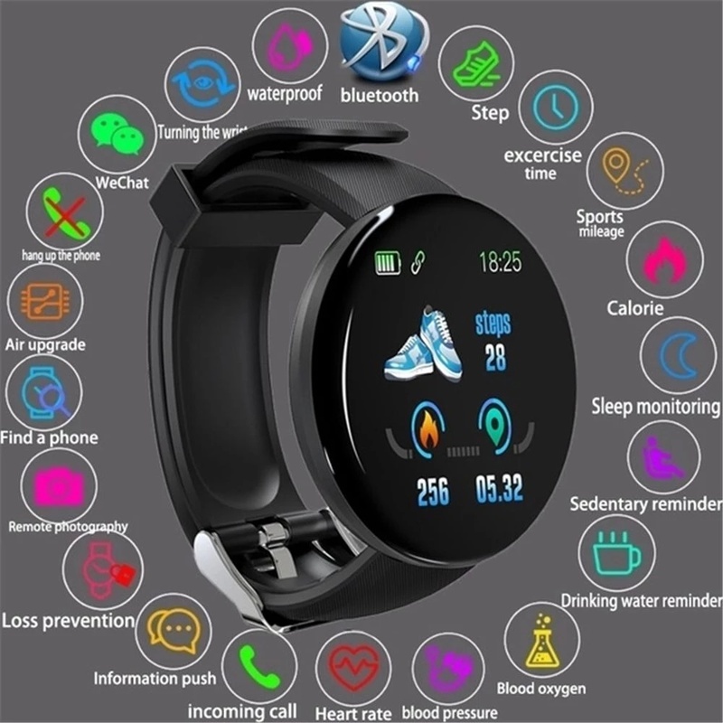 D18 Smartwatch Bluetooth À Prova D'água Com Monitor De Frequência Cardíaca Para Ios Android Smartphone
