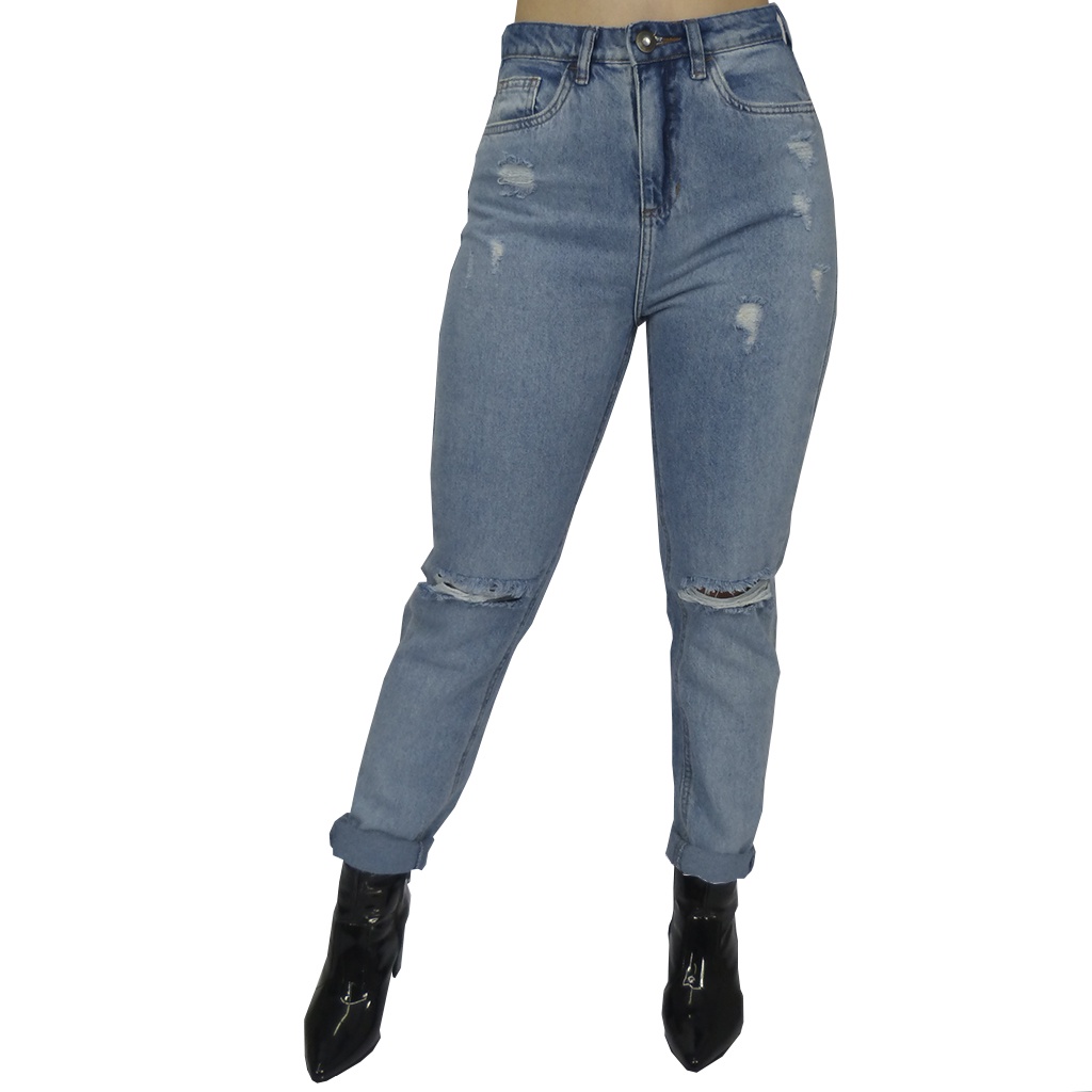 Calca Jeans Feminina Boyfriend Clara Rasgo No Joelho Shopee Brasil