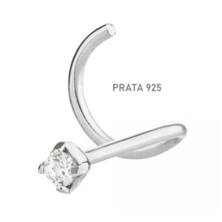 Piercing Nariz Nostril Prata 925 C/ Pedra Grande Ponto De Luz