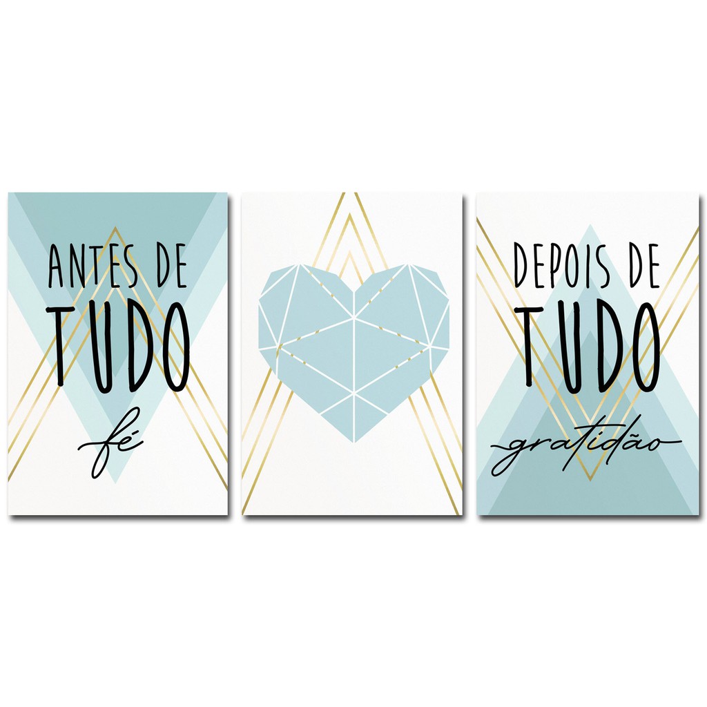 KIT DE QUADROS DECORATIVOS FÉ E GRATIDÃO PRETO E DOURADO QUARTO SALA